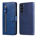 For Samsung Galaxy S23+ 5G Calf Texture Zipper Leather Phone Case(Blue)