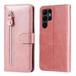 For Samsung Galaxy S23 Ultra 5G Calf Texture Zipper Leather Phone Case(Rose Gold)