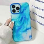 For iPhone 14 Plus Marble Dual-side Laminating Magsafe Phone Case(Sky Blue)