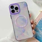 For iPhone 14 Pro Marble Dual-side Laminating Magsafe Phone Case(White Purpel)