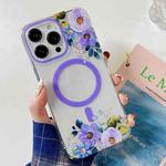 For iPhone 14 Flowers Dual-side Laminating Magsafe Phone Case(Purple)