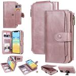 For iPhone 11 Multifunctional Retro Detachable Magnetic Horizontal Flip Leather Case with Card Slots & Holder & Wallet & Photo Frame(Rose Gold)