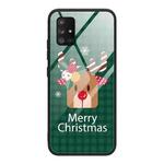 For Samsung Galaxy A21s Christmas Glass Phone Case(Deer Head)