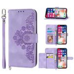 For Samsung Galaxy A22 5G JP Version Skin-feel Flowers Embossed Wallet Leather Phone Case(Purple)
