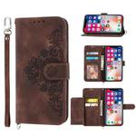 For Samsung Galaxy A22 5G JP Version Skin-feel Flowers Embossed Wallet Leather Phone Case(Brown)