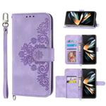 For Samsung Galaxy Z Fold3 5G Skin-feel Flowers Embossed Wallet Leather Phone Case(Purple)