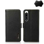 For Sony Xperia 5 IV KHAZNEH Side-Magnetic Litchi Genuine Leather RFID Case(Black)