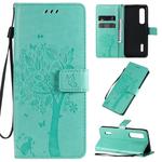 For OPPO Find X2 Pro Tree & Cat Pattern Pressed Printing Horizontal Flip PU Leather Case with Holder & Card Slots & Wallet & Lanyard(Green)