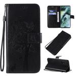 For OPPO Find X2 Tree & Cat Pattern Pressed Printing Horizontal Flip PU Leather Case with Holder & Card Slots & Wallet & Lanyard(Black)