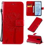 For Xiaomi Redmi K30 Tree & Cat Pattern Pressed Printing Horizontal Flip PU Leather Case with Holder & Card Slots & Wallet & Lanyard(Red)