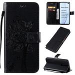 For Xiaomi Redmi K30 Tree & Cat Pattern Pressed Printing Horizontal Flip PU Leather Case with Holder & Card Slots & Wallet & Lanyard(Black)