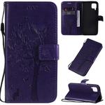 For Huawei P40 Lite / nova 6 SE Tree & Cat Pattern Pressed Printing Horizontal Flip PU Leather Case with Holder & Card Slots & Wallet & Lanyard(Purple)