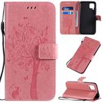 For Huawei P40 Lite / nova 6 SE Tree & Cat Pattern Pressed Printing Horizontal Flip PU Leather Case with Holder & Card Slots & Wallet & Lanyard(Pink)