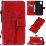 For Huawei P40 Lite / nova 6 SE Tree & Cat Pattern Pressed Printing Horizontal Flip PU Leather Case with Holder & Card Slots & Wallet & Lanyard(Red)