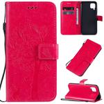 For Huawei P40 Lite / nova 6 SE Tree & Cat Pattern Pressed Printing Horizontal Flip PU Leather Case with Holder & Card Slots & Wallet & Lanyard(Rose Red)