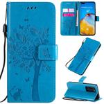 For Huawei P40 Pro Tree & Cat Pattern Pressed Printing Horizontal Flip PU Leather Case with Holder & Card Slots & Wallet & Lanyard(Blue)