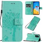 For Huawei P40 Tree & Cat Pattern Pressed Printing Horizontal Flip PU Leather Case with Holder & Card Slots & Wallet & Lanyard(Green)