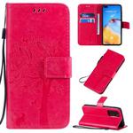 For Huawei P40 Tree & Cat Pattern Pressed Printing Horizontal Flip PU Leather Case with Holder & Card Slots & Wallet & Lanyard(Rose Red)