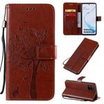 For Galaxy A81 / M60S Tree & Cat Pattern Pressed Printing Horizontal Flip PU Leather Case with Holder & Card Slots & Wallet & Lanyard(Brown)