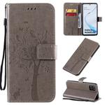 For Galaxy A81 / M60S Tree & Cat Pattern Pressed Printing Horizontal Flip PU Leather Case with Holder & Card Slots & Wallet & Lanyard(Grey)