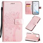 For Galaxy A81 / M60S Tree & Cat Pattern Pressed Printing Horizontal Flip PU Leather Case with Holder & Card Slots & Wallet & Lanyard(Rose Gold)
