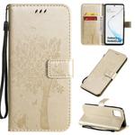 For Galaxy A81 / M60S Tree & Cat Pattern Pressed Printing Horizontal Flip PU Leather Case with Holder & Card Slots & Wallet & Lanyard(Gold)
