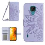 For Motorola Moto E7 Skin Feel Sun Flower Pattern Flip Leather Phone Case with Lanyard(Purple)