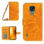 For Motorola Moto E7 Skin Feel Sun Flower Pattern Flip Leather Phone Case with Lanyard(Yellow)