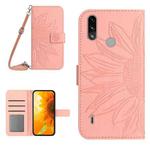 For Motorola Moto E7 Power/E7i Power Skin Feel Sun Flower Pattern Flip Leather Phone Case with Lanyard(Pink)