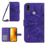 For Motorola Moto E7 Power/E7i Power Skin Feel Sun Flower Pattern Flip Leather Phone Case with Lanyard(Dark Purple)