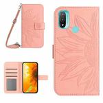 For Motorola Moto E20/E30/E40 Skin Feel Sun Flower Pattern Flip Leather Phone Case with Lanyard(Pink)