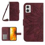 For Motorola Moto E22 4G/E22i 4G Skin Feel Sun Flower Pattern Flip Leather Phone Case with Lanyard(Wine Red)