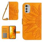 For Motorola Moto E32/E32S Skin Feel Sun Flower Pattern Flip Leather Phone Case with Lanyard(Yellow)