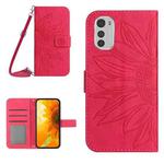 For Motorola Moto E32/E32S Skin Feel Sun Flower Pattern Flip Leather Phone Case with Lanyard(Rose Red)