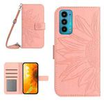 For Motorola Moto Edge 20 Skin Feel Sun Flower Pattern Flip Leather Phone Case with Lanyard(Pink)