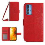 For Motorola Moto Edge 20 Pro Skin Feel Sun Flower Pattern Flip Leather Phone Case with Lanyard(Red)