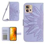 For Motorola Moto Edge 30 Fusion Skin Feel Sun Flower Pattern Flip Leather Phone Case with Lanyard(Purple)