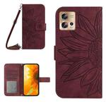 For Motorola Moto Edge 30 Fusion Skin Feel Sun Flower Pattern Flip Leather Phone Case with Lanyard(Wine Red)