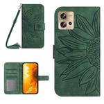 For Motorola Moto Edge 30 Fusion Skin Feel Sun Flower Pattern Flip Leather Phone Case with Lanyard(Green)