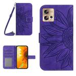 For Motorola Moto Edge 30 Fusion Skin Feel Sun Flower Pattern Flip Leather Phone Case with Lanyard(Dark Purple)