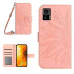 For Motorola Moto Edge 30 Neo Skin Feel Sun Flower Pattern Flip Leather Phone Case with Lanyard(Pink)