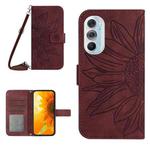 For Motorola Moto Edge 30 Pro Skin Feel Sun Flower Pattern Flip Leather Phone Case with Lanyard(Wine Red)