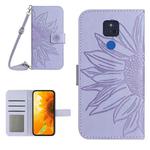 For Motorola Moto G Play 2021 Skin Feel Sun Flower Pattern Flip Leather Phone Case with Lanyard(Purple)