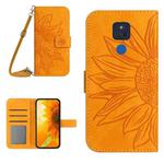 For Motorola Moto G Play 2021 Skin Feel Sun Flower Pattern Flip Leather Phone Case with Lanyard(Yellow)