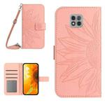For Motorola Moto G Power 2021 Skin Feel Sun Flower Pattern Flip Leather Phone Case with Lanyard(Pink)