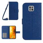 For Motorola Moto G Power 2021 Skin Feel Sun Flower Pattern Flip Leather Phone Case with Lanyard(Dark Blue)