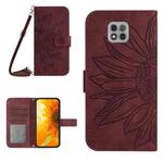 For Motorola Moto G Power 2021 Skin Feel Sun Flower Pattern Flip Leather Phone Case with Lanyard(Wine Red)