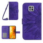 For Motorola Moto G Power 2021 Skin Feel Sun Flower Pattern Flip Leather Phone Case with Lanyard(Dark Purple)