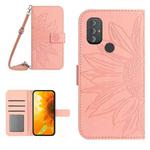 For Motorola Moto G Power 2022 Skin Feel Sun Flower Pattern Flip Leather Phone Case with Lanyard(Pink)