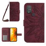For Motorola Moto G Power 2022 Skin Feel Sun Flower Pattern Flip Leather Phone Case with Lanyard(Wine Red)
